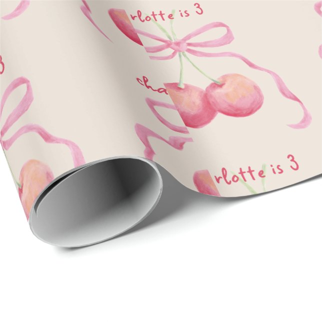Papel De Presente Cerejas e arco personalizados infantis (Ponta do rolo)