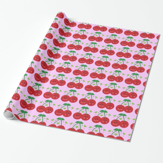 Papel De Presente Cerejas em Cute (Desenrolado)