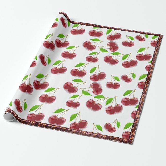 Papel De Presente Cerejas Vermelhas bonito (Desenrolado)