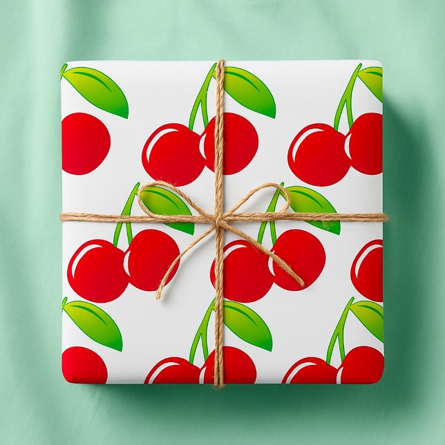 Papel De Presente Cerejas Vermelhas Maduras e Brilhantes (Criador carregado)