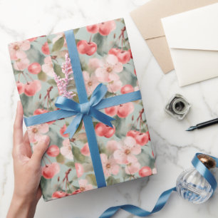 Papel De Presente Cerejeiras e cerejas Arte da Primavera 