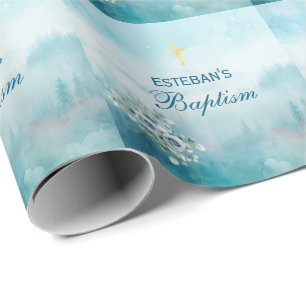 Papel De Presente Cerimônia Religiosa Rosa Azul