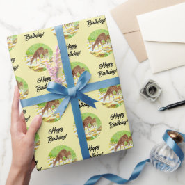 Papel De Presente Cerva e Fauno Amarelo