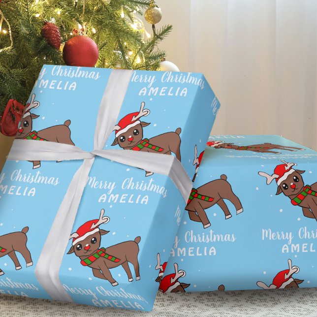 Papel De Presente Cerveja Fofa com Crianças de Chapéu de Papai Noel (Criador carregado)
