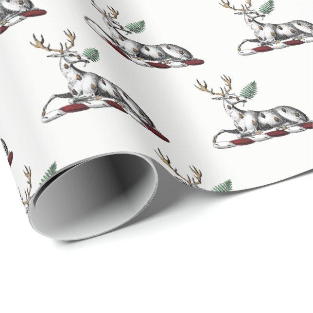 Papel De Presente Cervo com Emblema de Crista Heráldica de Samambaia (Ponta do rolo)