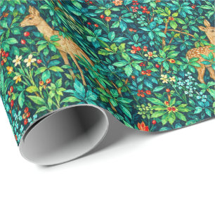 Papel De Presente Cervo da Floresta Inspirado em William Morris