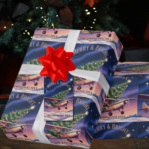 Papel De Presente Cessna Avião transporta Foto de árvore de Natal En