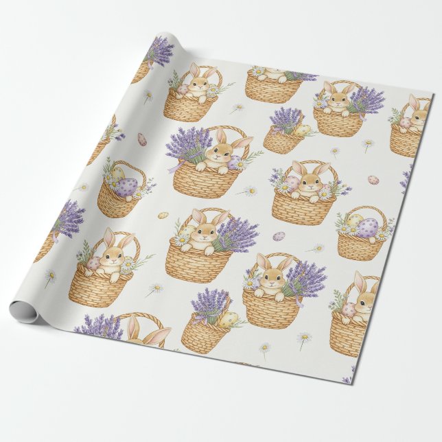 Papel De Presente Cesta de Coelhinho da Páscoa Padrão de Ovo Pastel (Desenrolado)