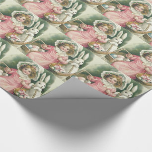 Papel De Presente Cesta de Páscoa de Menina Coelho Ovos Coloridos