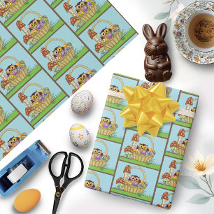 Papel De Presente Cesta de Páscoa de Pássaro com Ovos e Cogumelos em