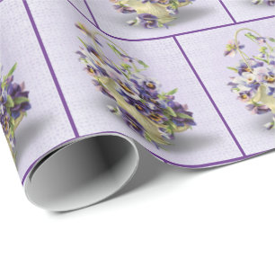 Papel De Presente cesto de pansy antiquado no ilhó