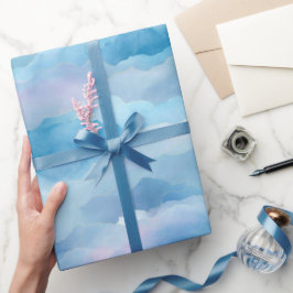 Papel De Presente Céu de Névoa Azul com Padrão Abstrato em Aquarela 