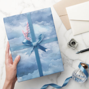 Papel De Presente Céu de Névoa Azul com Padrão Abstrato em Aquarela