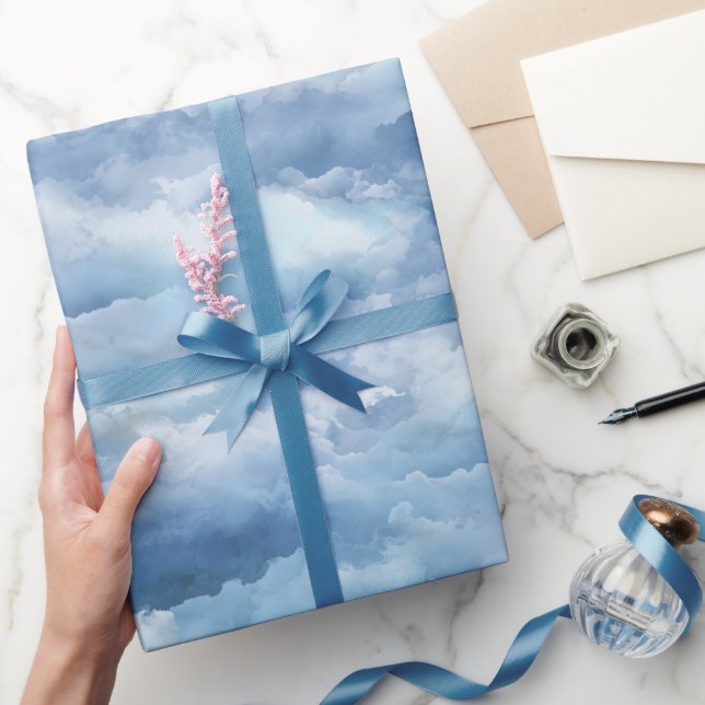 Papel De Presente Céu de Névoa Azul com Padrão Abstrato em Aquarela  (Presentear)
