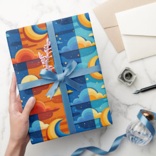 PAPEL DE PRESENTE CÉU LUA NOITE NUVENS