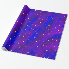 Papel De Presente Céu nocturno roxo Sparkly e estrelas amarelas