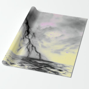 PAPEL DE PRESENTE CÉU NOTURNO COM LUZES PRETAS E AMARELO AMARELO