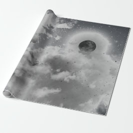 PAPEL DE PRESENTE CÉU NOTURNO EM PRETO E BRANCO