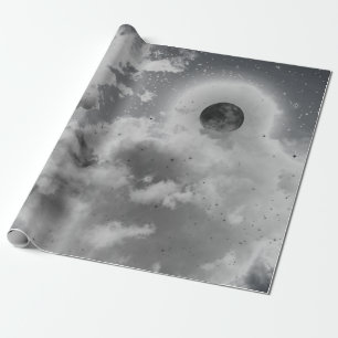PAPEL DE PRESENTE CÉU NOTURNO EM PRETO E BRANCO