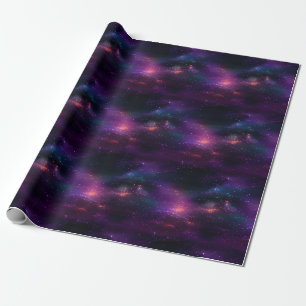 Papel De Presente Céu Noturno Roxo e Preto com Estrelas