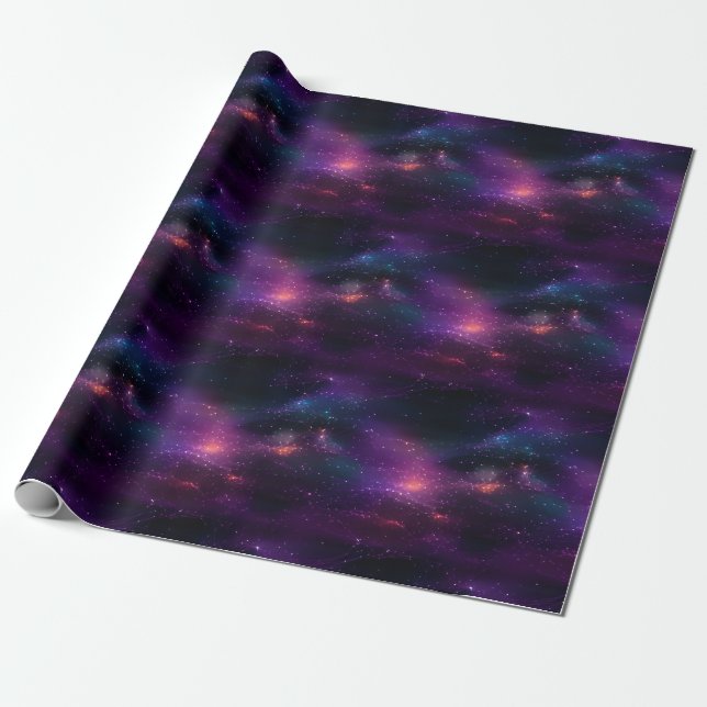 Papel De Presente Céu Noturno Roxo e Preto com Estrelas (Desenrolado)