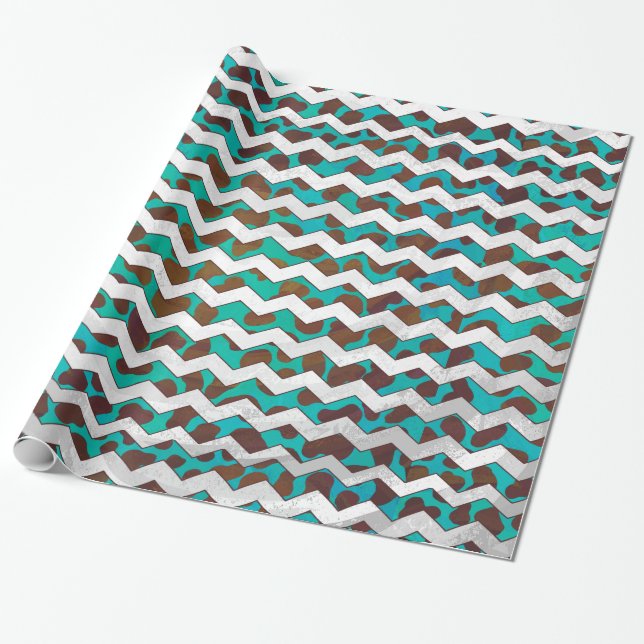 Papel De Presente Cevron Dalmaciano Brown e Teal (Desenrolado)