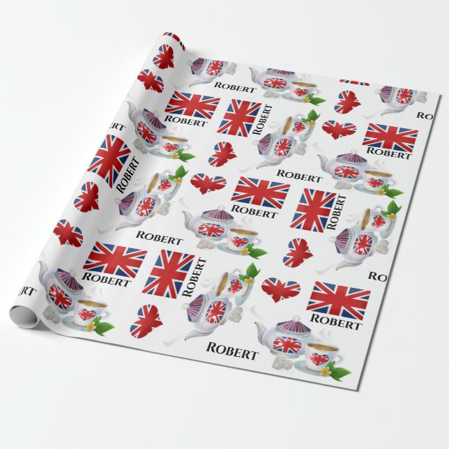 Papel De Presente Chá Britânico Personalizado (Desenrolado)