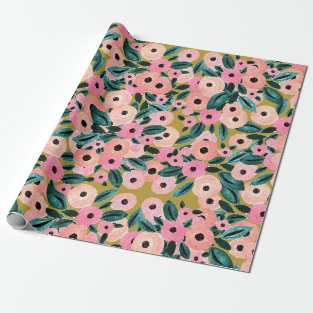 Papel De Presente Chá-de-água, cor-de-rosa e Dourado (Desenrolado)
