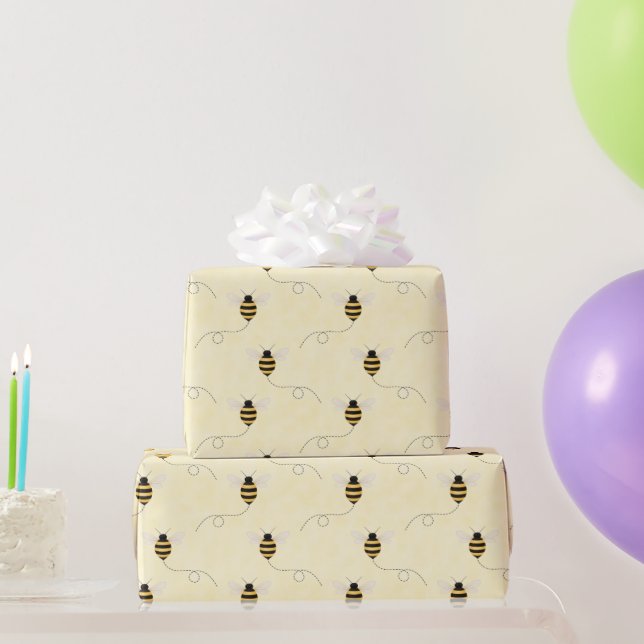 Papel De Presente Chá de Bebê Abelhas Preto Amarelo Dourado (Presentes para festas)