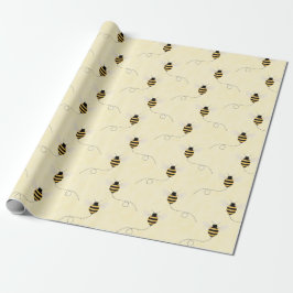 Papel De Presente Chá de Bebê Abelhas Preto Amarelo Dourado