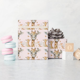 Papel De Presente Chá de Bebê Adoráveis Girafas Aniversário de Nasci