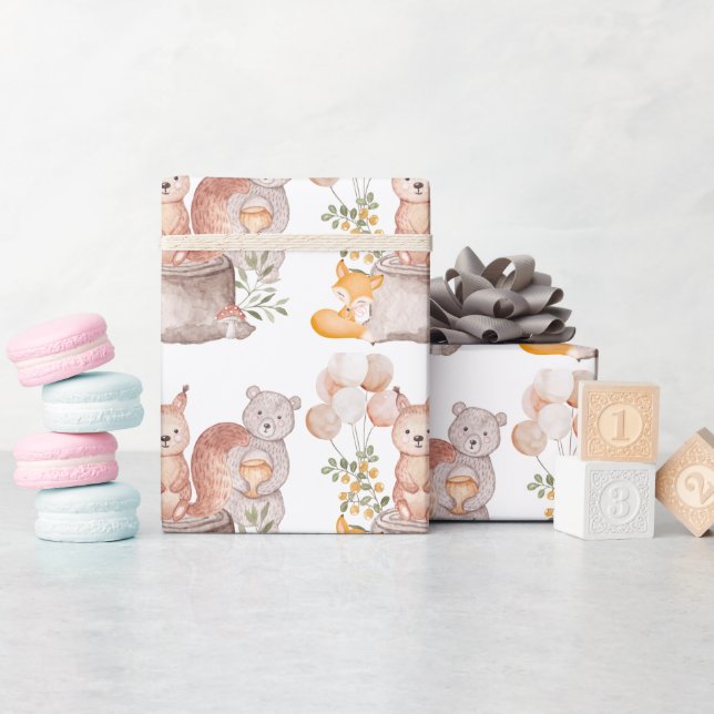 Papel De Presente Chá de Bebê Amigos Animais Floresta Florestal Fofa (Chá de bebê)