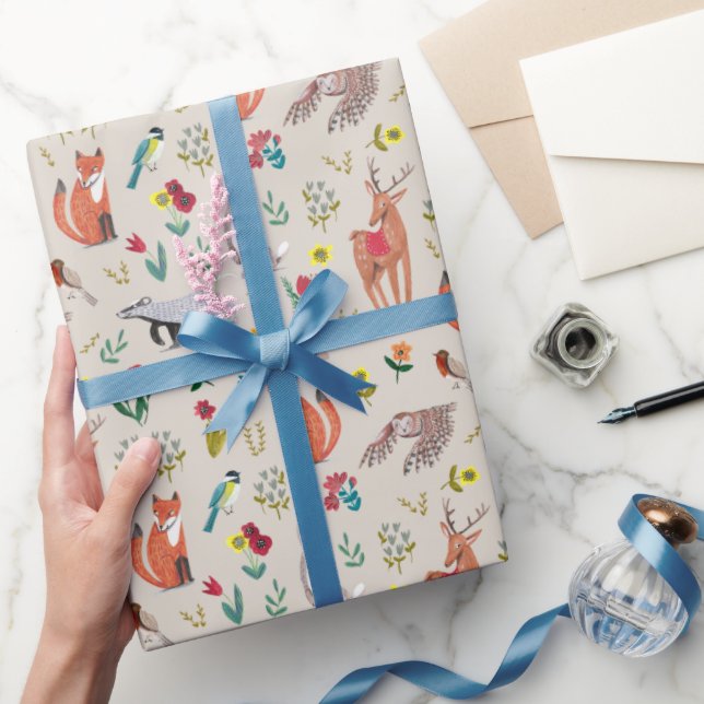 Papel De Presente Chá de Bebê Animais Florestais Fofos Neutro (Presentear)