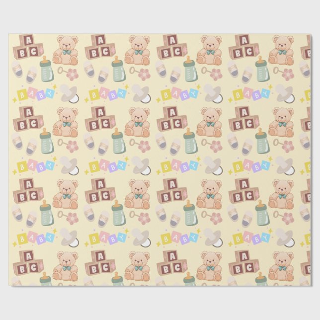 Papel De Presente Chá de Bebê Blocos e Brinquedos (Aberto)