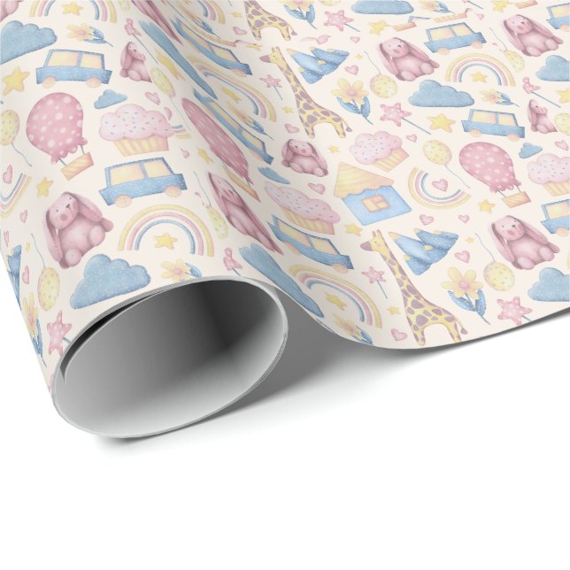 Papel De Presente Chá de Bebê Boho Fofo (Ponta do rolo)