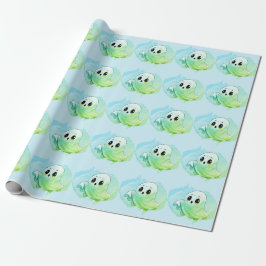 Papel De Presente Chá de Bebê Boo Festa Tema Azul Halloween Fofa