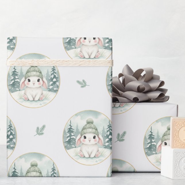 Papel De Presente Chá de Bebê Bunny Floresta de Inverno (Criador carregado)