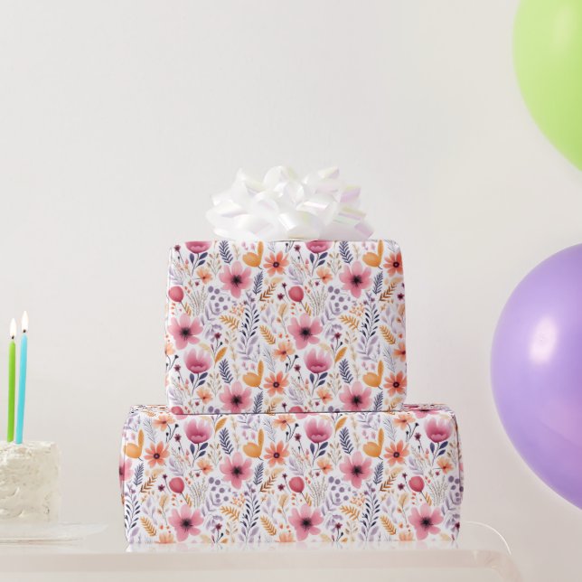 Papel De Presente Chá de Bebê Casamento Boho Flor Silvestre Rosa Lar (Presentes para festas)