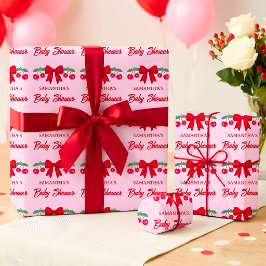Papel De Presente Chá de Bebê Cereja Laço Xadrez Vermelho