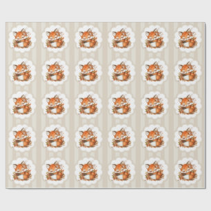 Papel De Presente Chá de Bebê Cozy Autumn Fox Festa Florestal Aconch