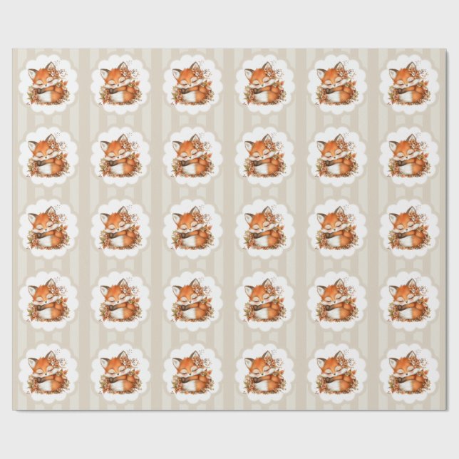 Papel De Presente Chá de Bebê Cozy Autumn Fox Festa Florestal Aconch (Aberto)