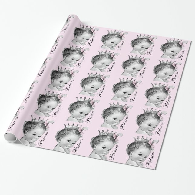 Papel De Presente Chá de Bebê da Adorável Princesa Rosa (Desenrolado)
