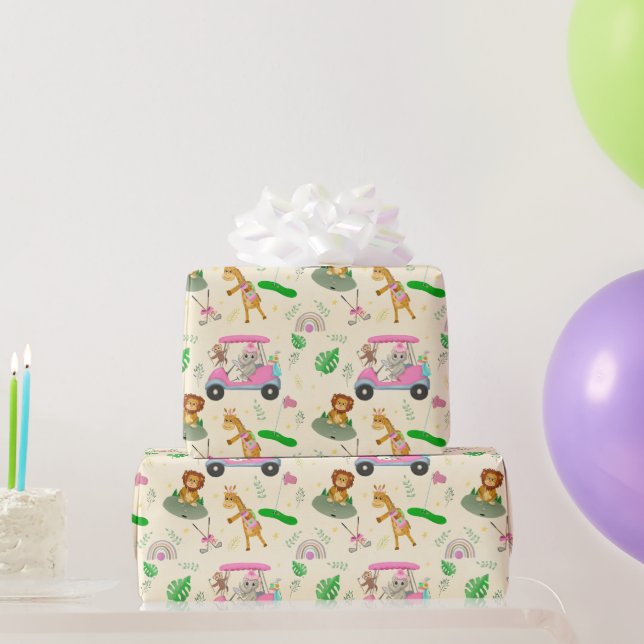 Papel De Presente Chá de Bebê de Animais da Selva Jogando Golfe (Presentes para festas)
