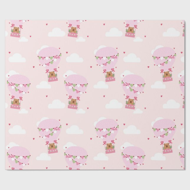 Papel De Presente Chá de Bebê de Balão de Ar Quente de Capivara Fofa (Aberto)