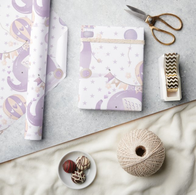 Papel De Presente Chá De Bebê De Elefante Da Lavanda De Marfim (Artesanato)