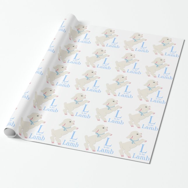 Papel De Presente Chá de Bebê do Doce Cordeiro Azul (Desenrolado)