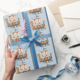 Papel De Presente Chá de Bebê do Doce Pequeno Navio Viking