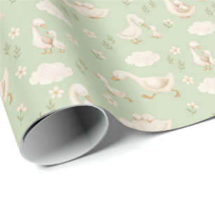 Papel De Presente Chá de Bebê do Patinho Verde Neutro em Gênero