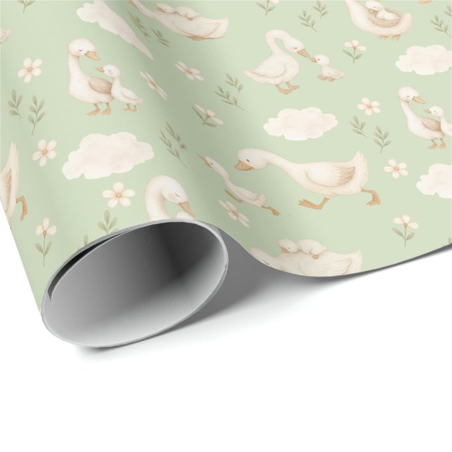 Papel De Presente Chá de Bebê do Patinho Verde Neutro em Gênero (Ponta do rolo)
