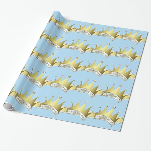Papel De Presente Chá de Bebê do Pequeno Príncipe Azul e Dourado (Desenrolado)